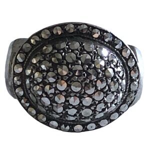 Vintage Marcasite Sterling Silver 925 Ring SZ 6.5 West Geemany Art Deco Oval